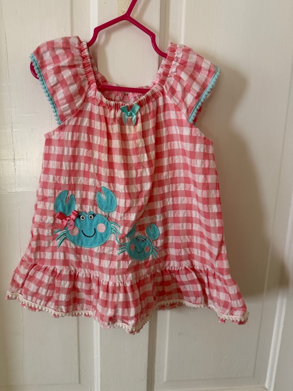 Nannette Pink and White Gingham Crab Appliqué Sundress